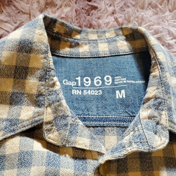 GAP 1969 Blue and Khaki Plaid Button Down - Picture 2 of 3